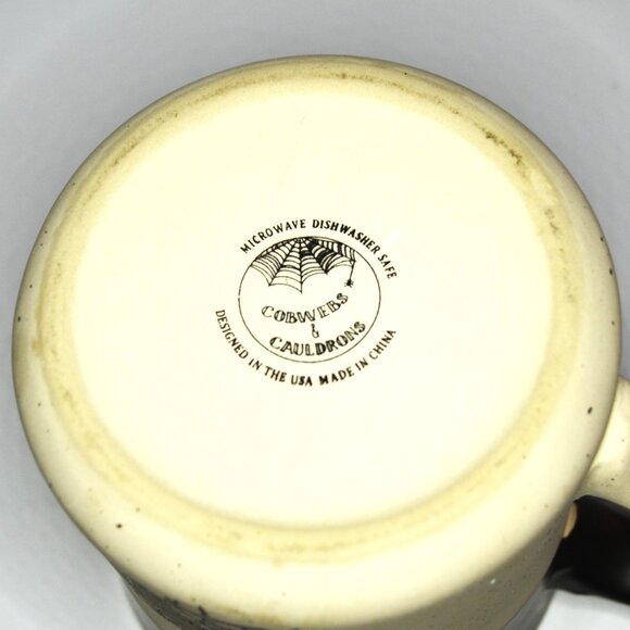 Cobwebs And Caldrons Coffee Mug With Skeletons Black Tan New - Picture 7 of 8